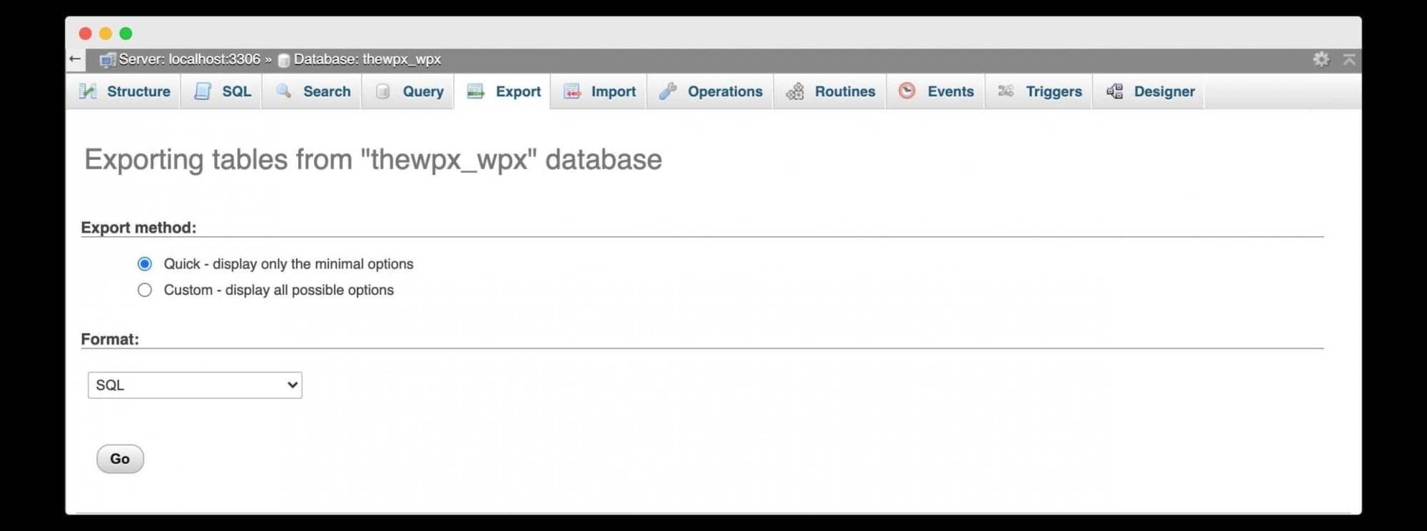 Exporting Database of Dummy Website