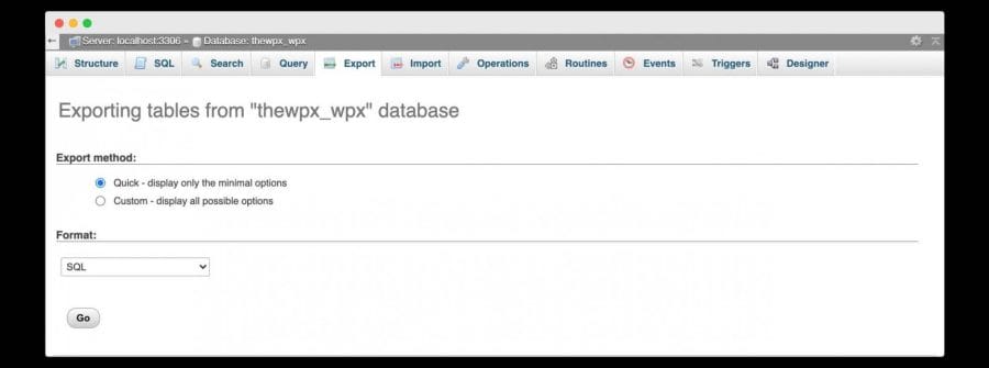 Exporting Database of Dummy Website