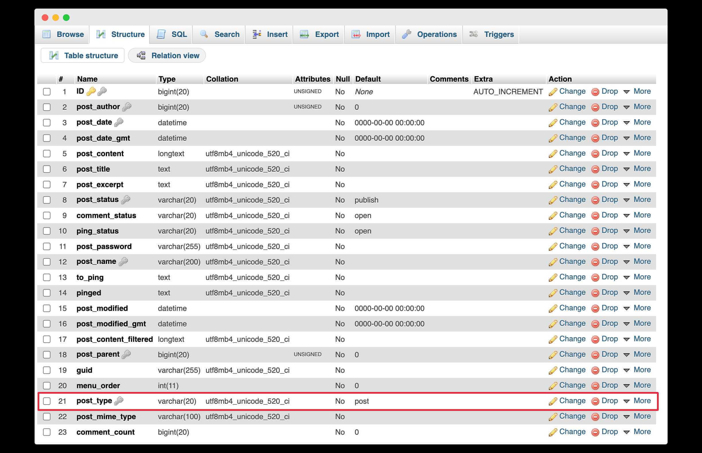 Column named “post_type” inside “tmp317e7a_posts” in WordPress