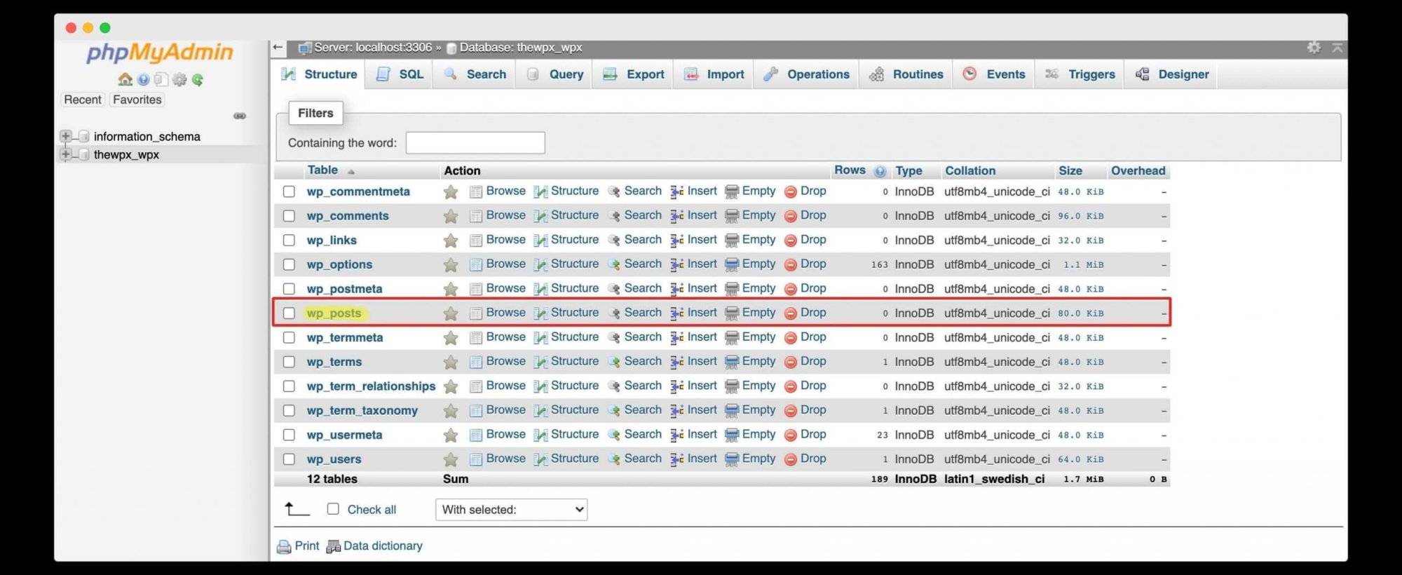 Find the table named “tmp317e7a_posts” in SQL