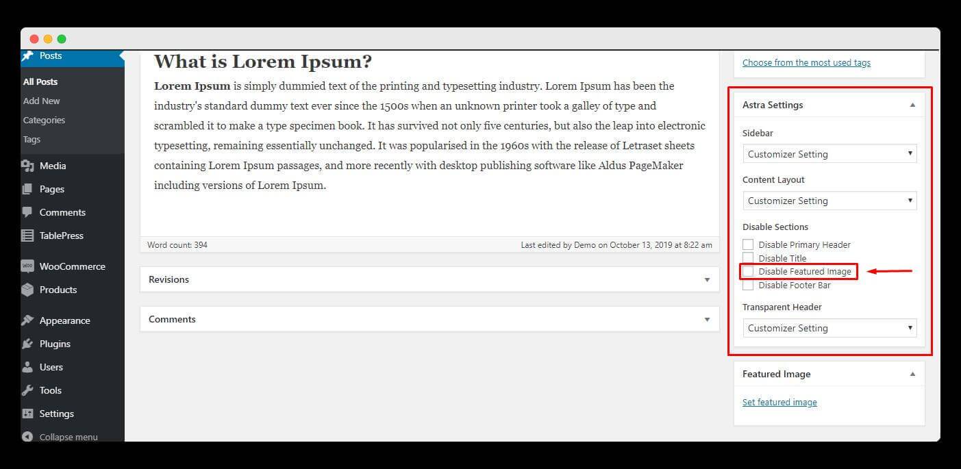 Option to hide the featured image in Astra theme
