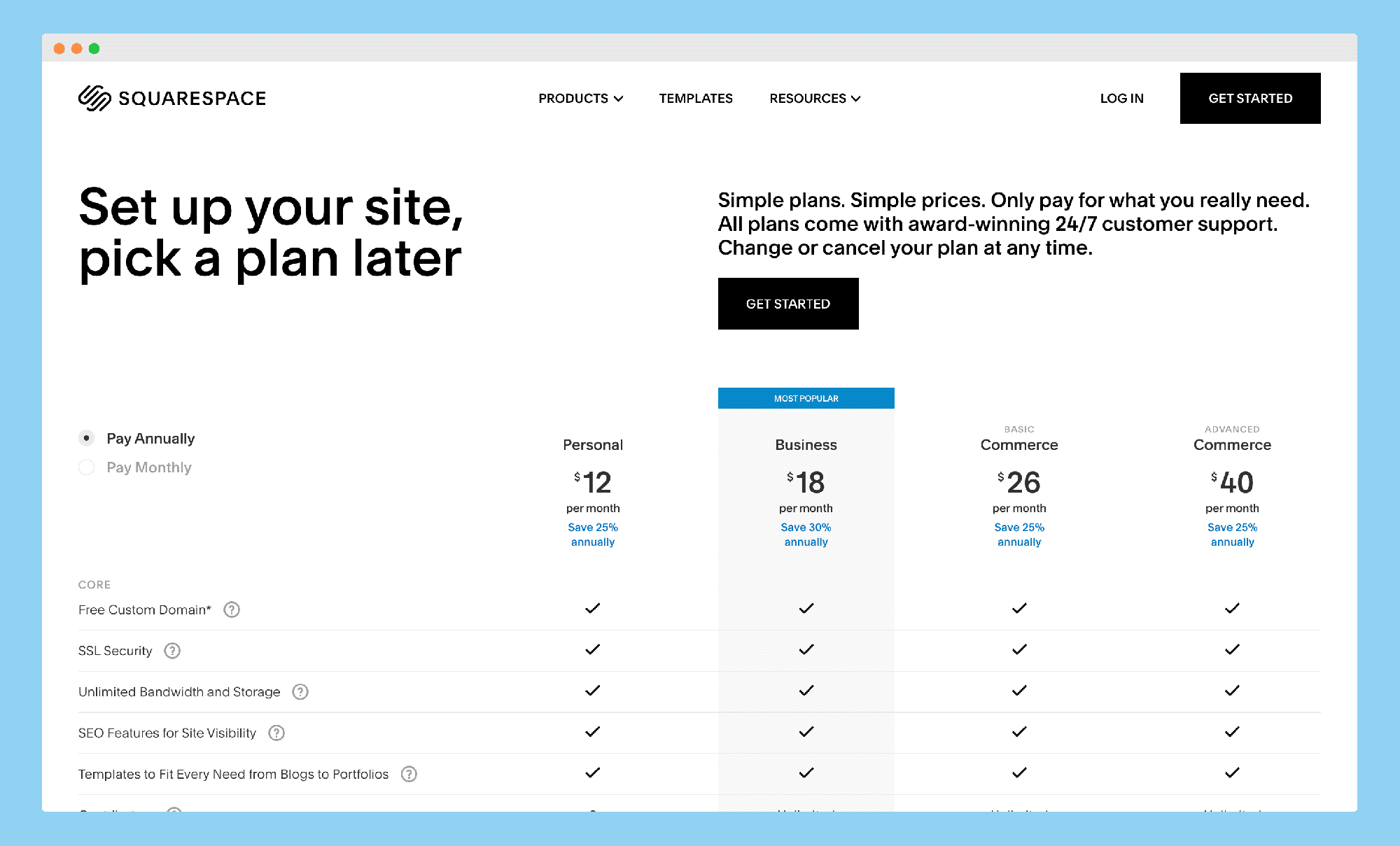 bluehost vs squarespace