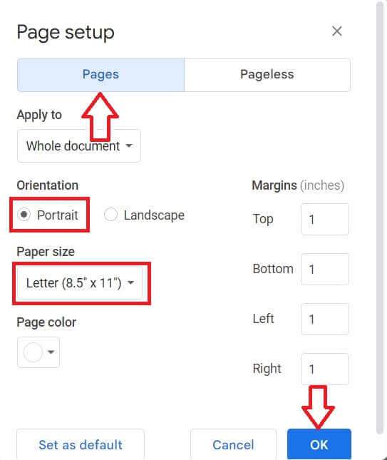 Setting Page Size in Google Docs