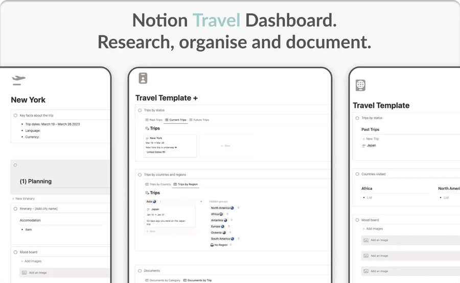 Notion Template for Travel Dashboard