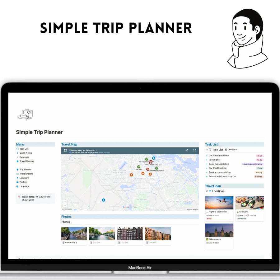 Simple Trip Planner Template for Notion