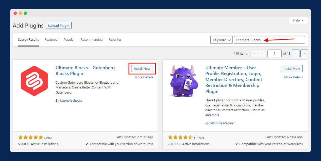 Install "Ultimate Blocks" Plugin in WordPress