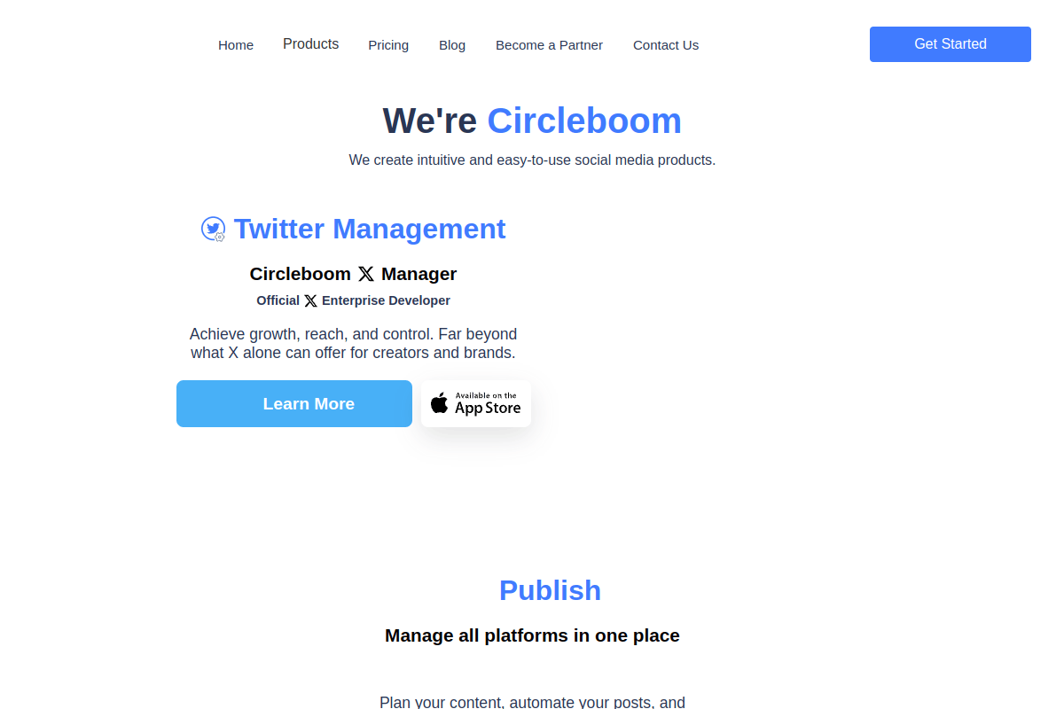 Circleboom homepage, the safest X (Twitter) unfollow tool with official Enterprise API partnership for managing followers
