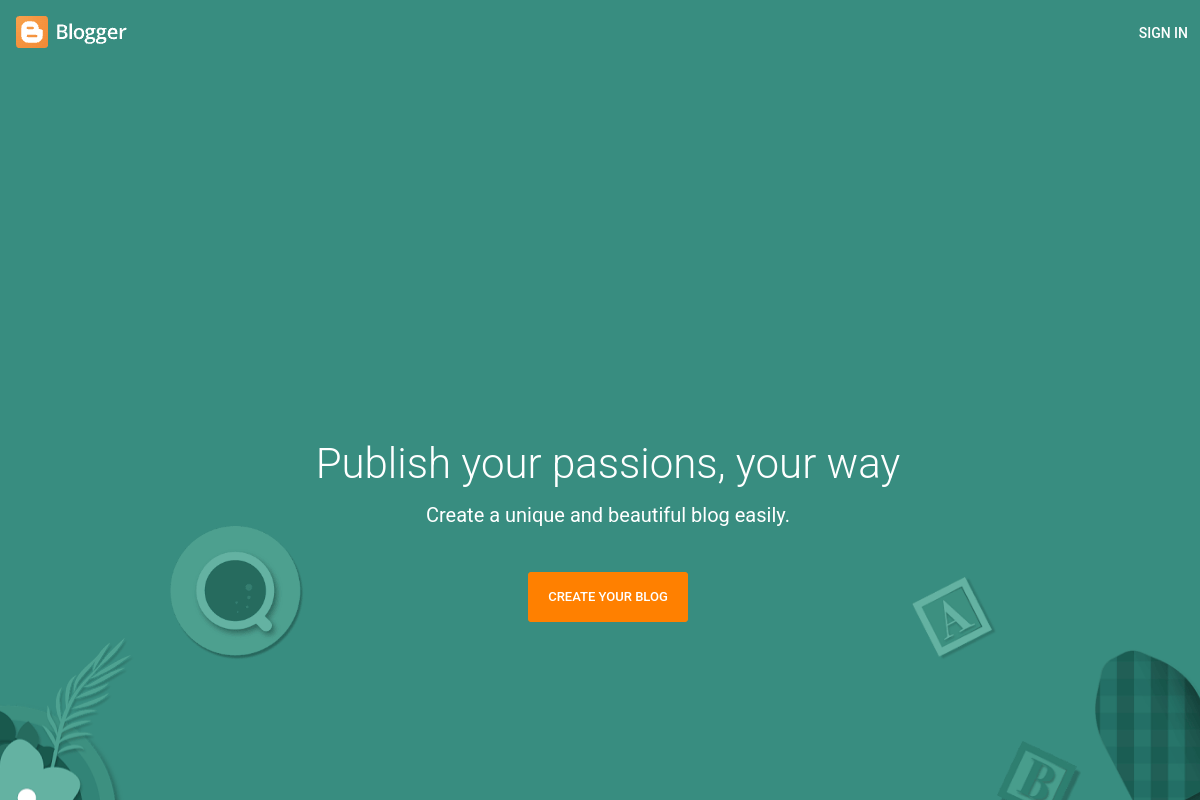 Blogger.com homepage — Google's free blogging platform with DA 96, ideal for fast-indexing Web 2.0 backlinks
