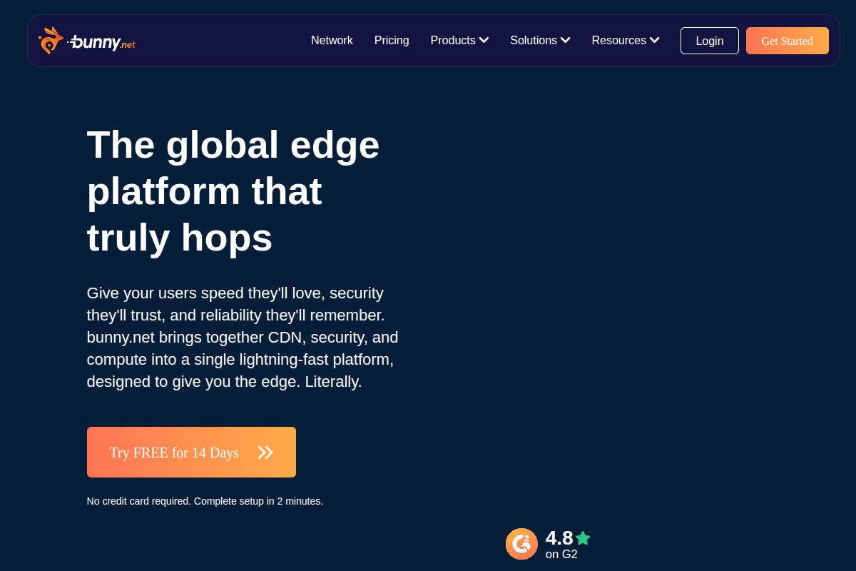 BunnyCDN homepage showing global CDN network with 119 edge locations and affordable pricing starting at one cent per GB