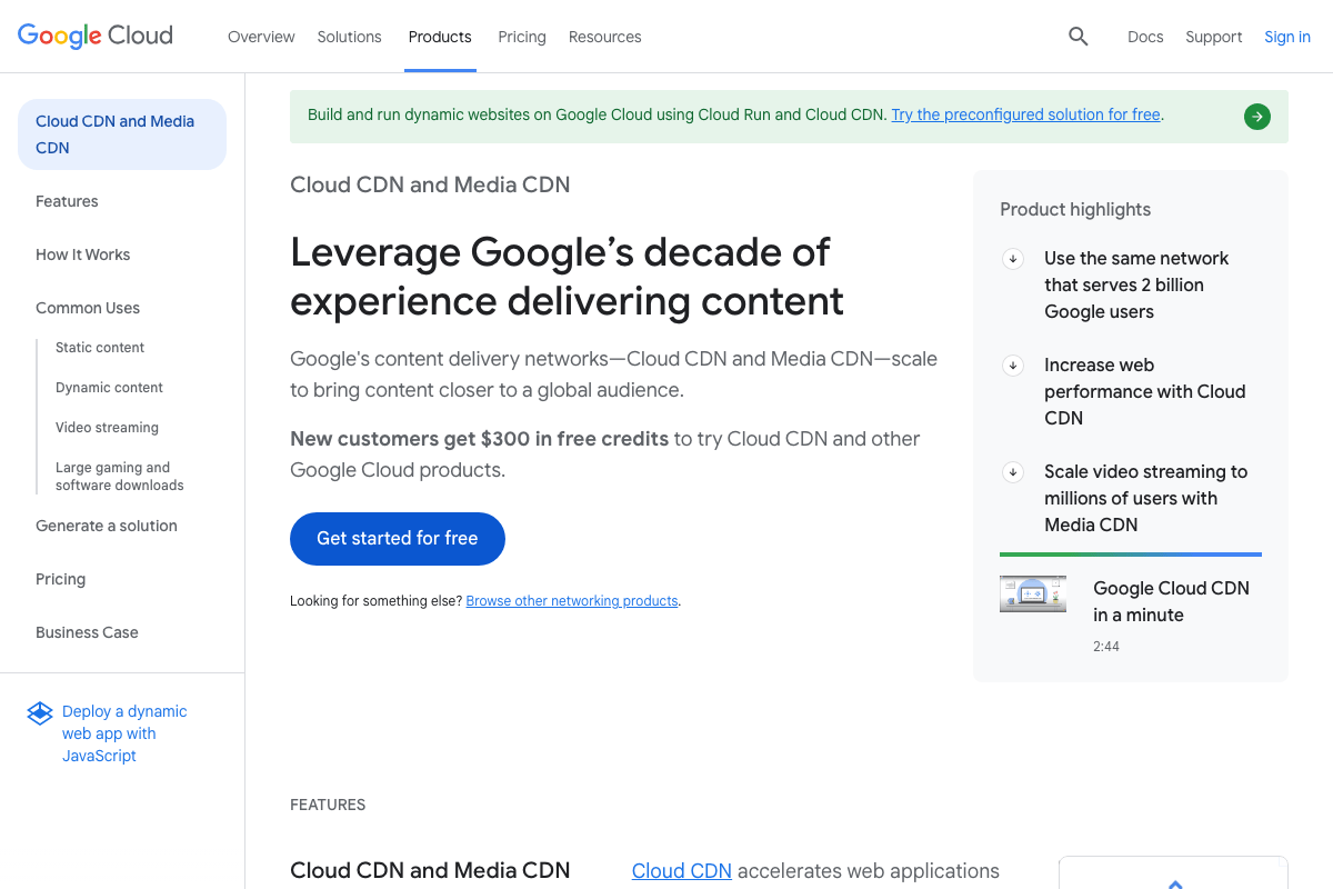 Google Cloud CDN platform showing global content delivery network infrastructure with edge caching and load balancing