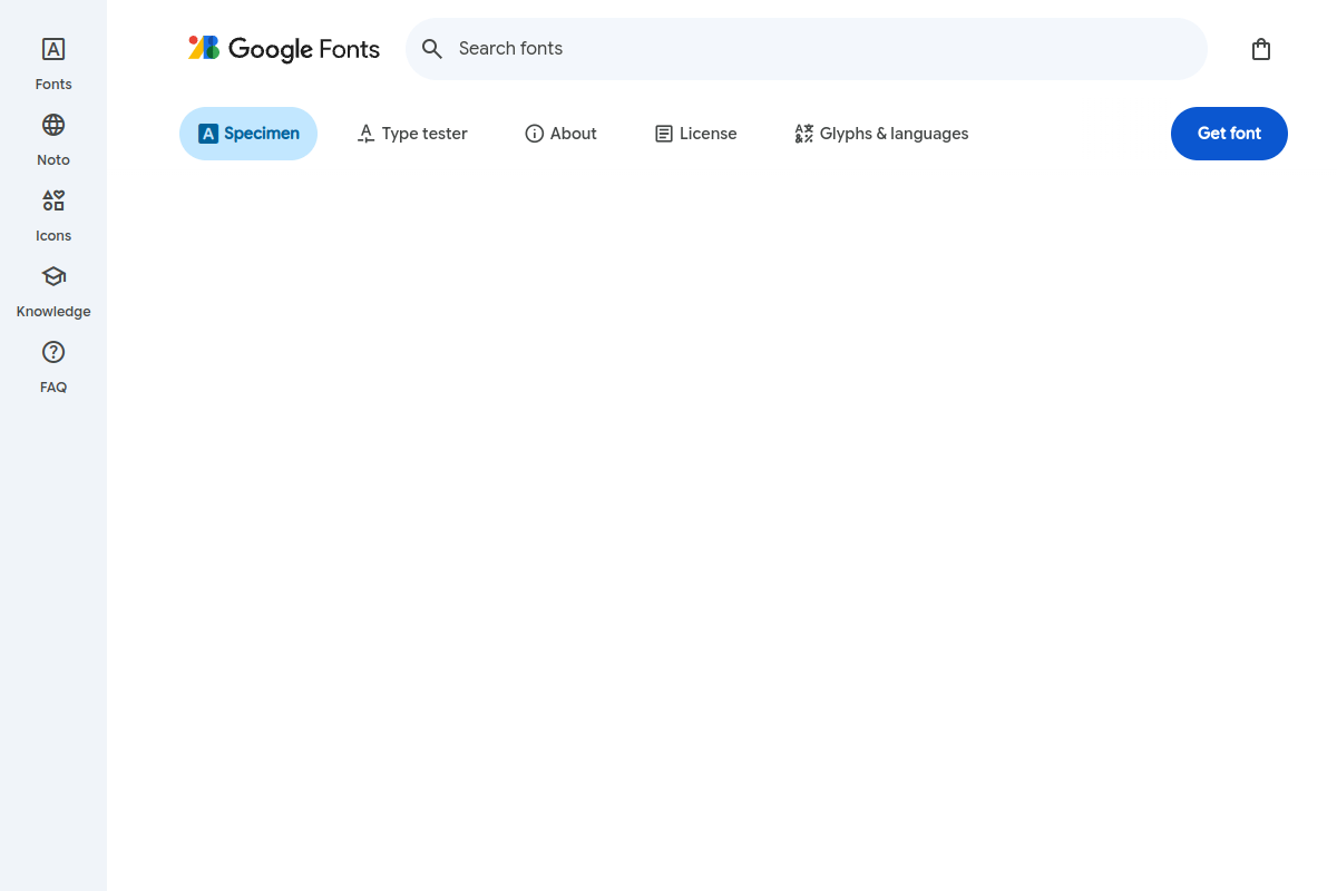 Merriweather serif font specimen page on Google Fonts showing the screen-optimized serif font designed for long-form reading