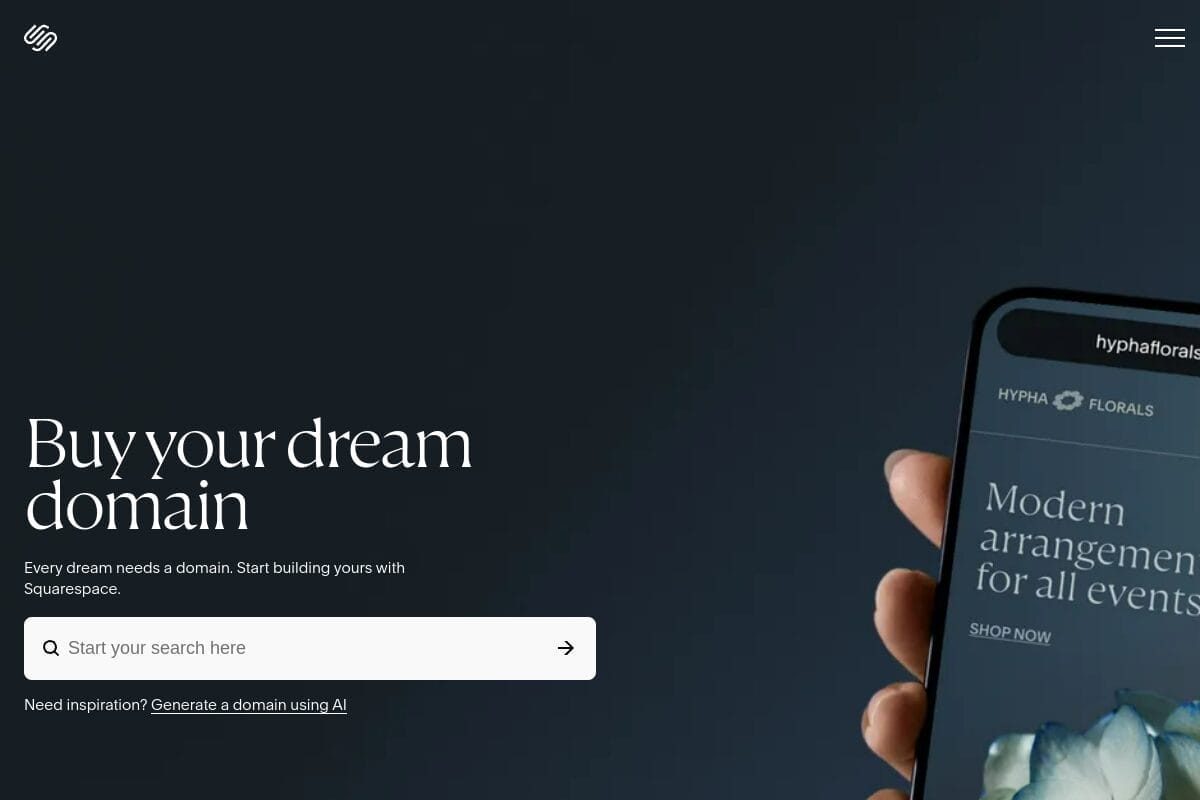 Squarespace Domains page showing domain search and registration after acquiring Google Domains