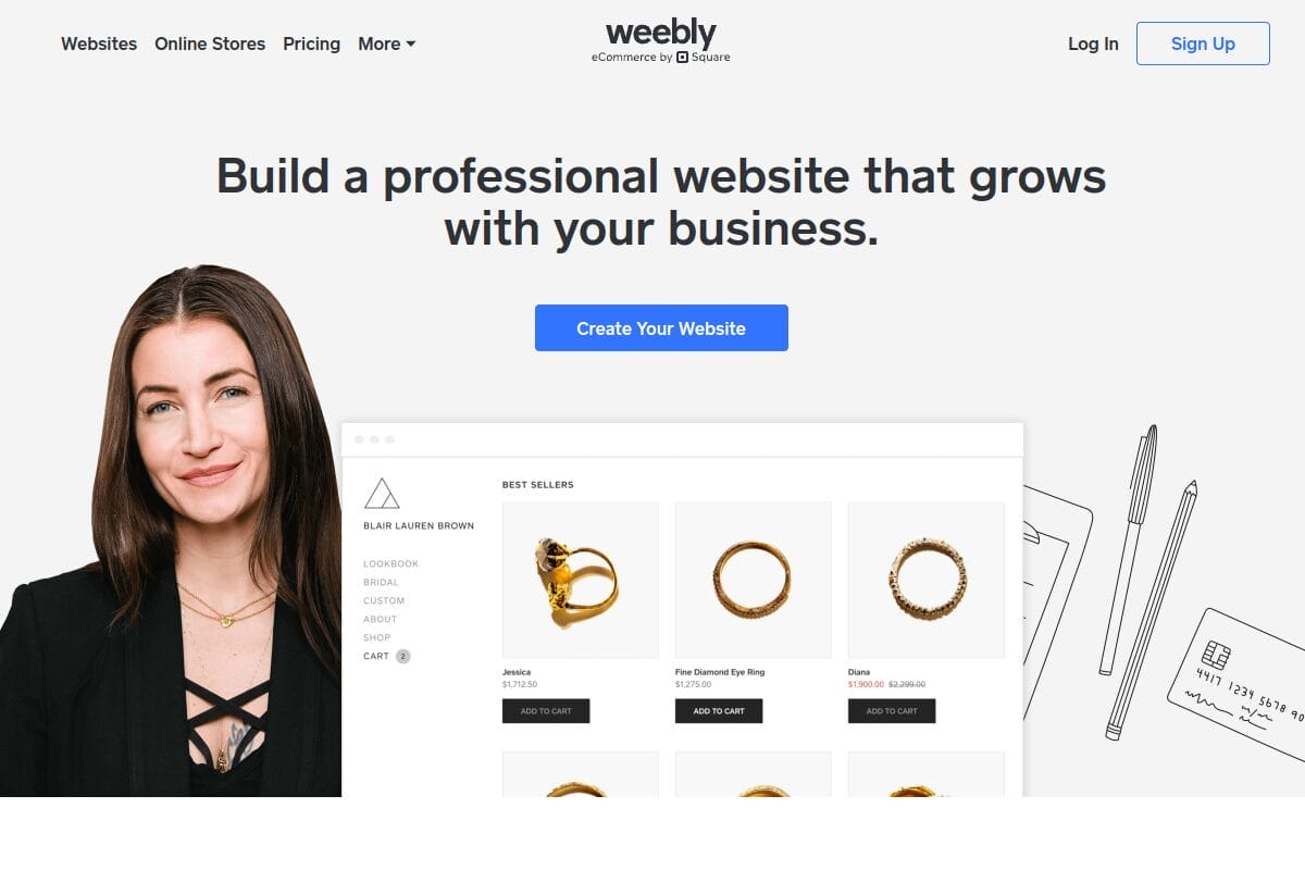 Weebly.com homepage showing the free website builder platform with DA 88 used for creating multi-page Web 2.0 mini-sites