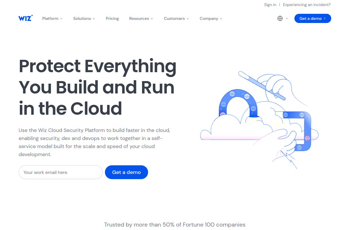 Wiz homepage showing the leading cloud-native application protection platform being acquired by Google for $32 billion