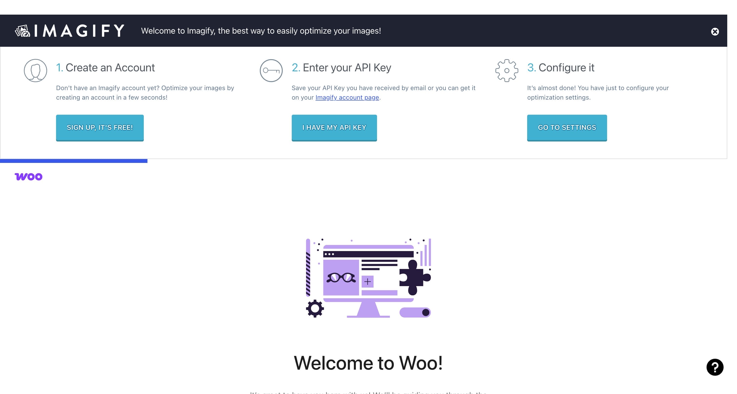 WooCommerce Welcome to Woo setup wizard with Set up my store and Skip guided setup buttons